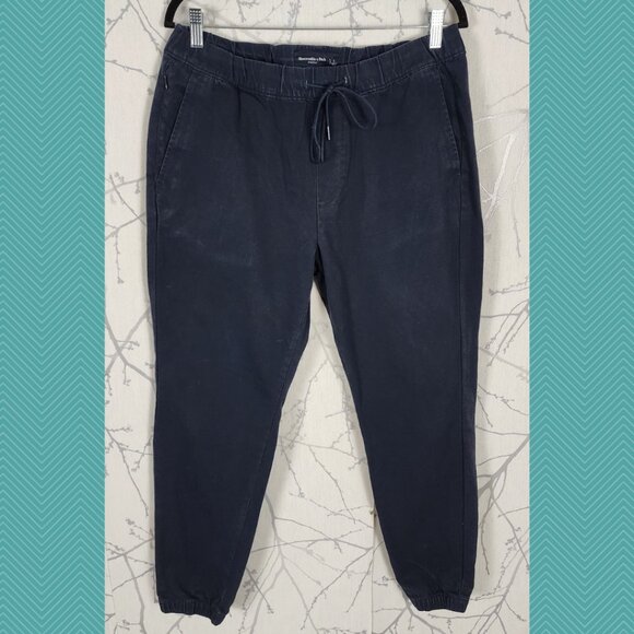 Abercrombie & Fitch Navy Sateen Stretch Drawstring Joggers - Picture 1 of 9